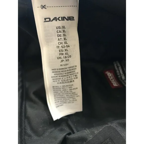 Dakine Sender Stretch 3L Shell Snowboard Pants Womens Size XL Black RECCO